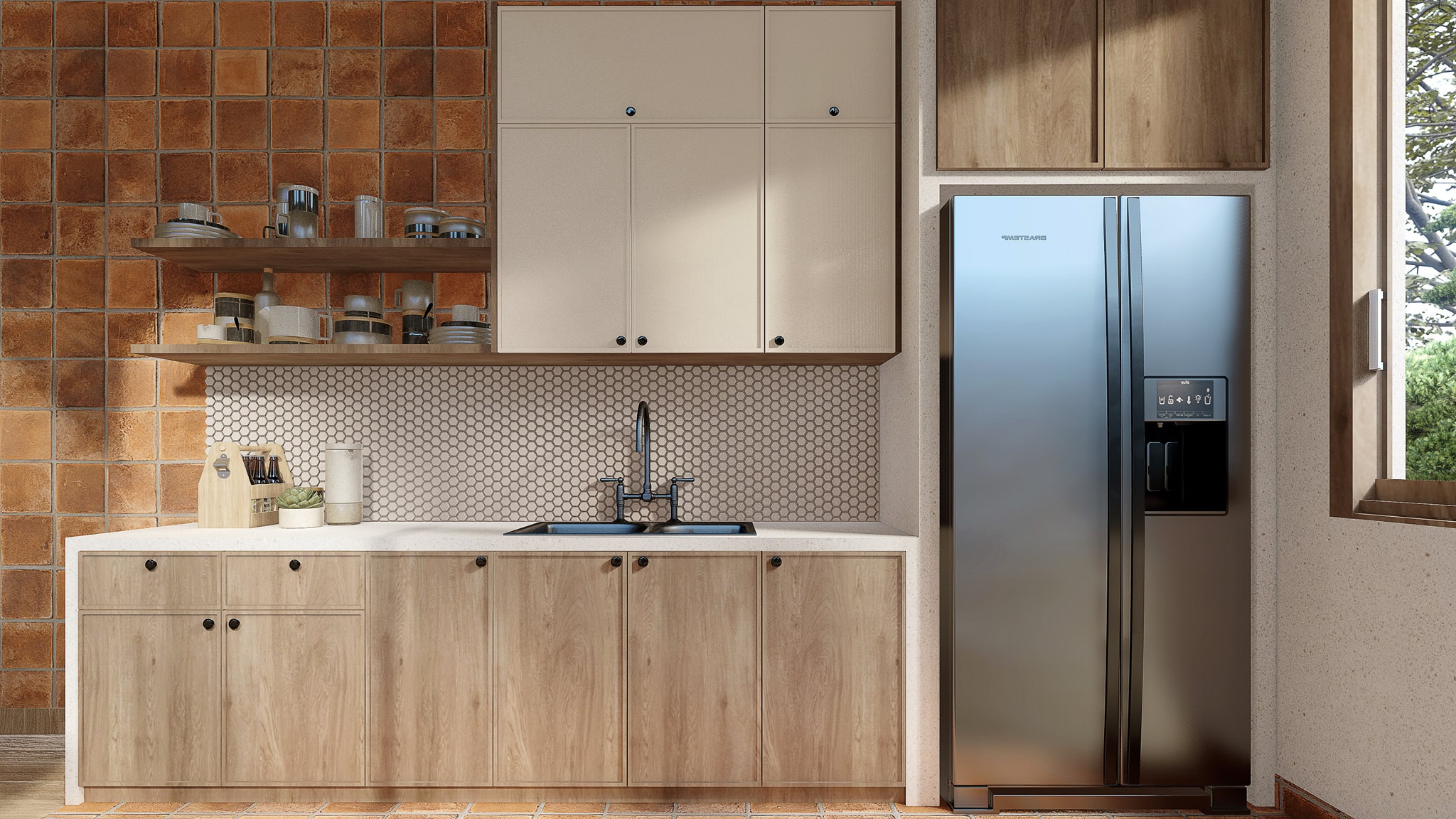 Không gian bếp được thiết kế đơn giản nhỏ gọn