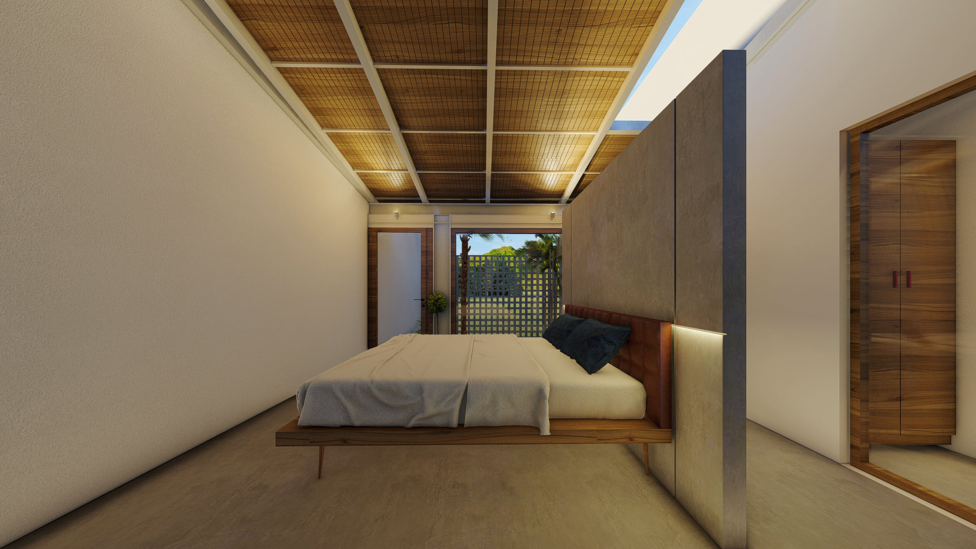 Nội thất phòng ngủ được thiết kế đơn giản tiện nghi