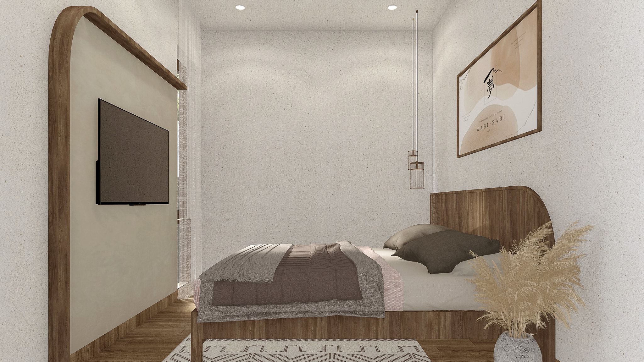 Phòng ngủ được thiết kế đơn giản với nội thất nhẹ nhàng kết hợp decor tinh tế