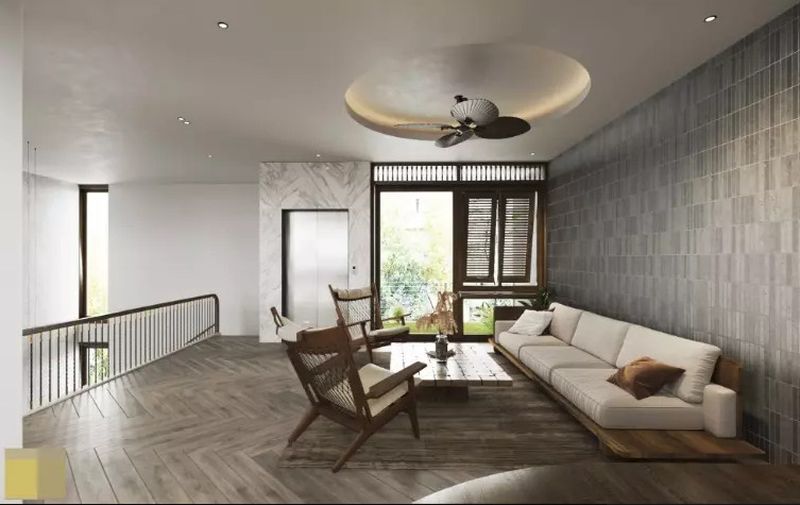 Phòng khách phụ tại tầng 2 được thiết kế khá đơn giản nhưng hài hòa giữa cách sử dụng màu sắc và đường nét nội thất tạo không gian ấm cúng