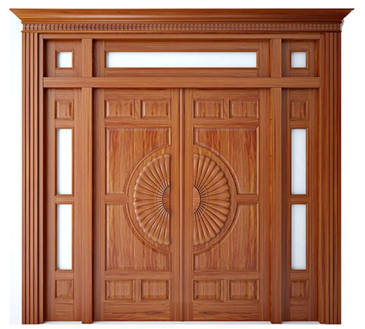 Mẫu cửa gỗ 4 cánh mặt tiền đẹp kết hợp với kính hiện đại