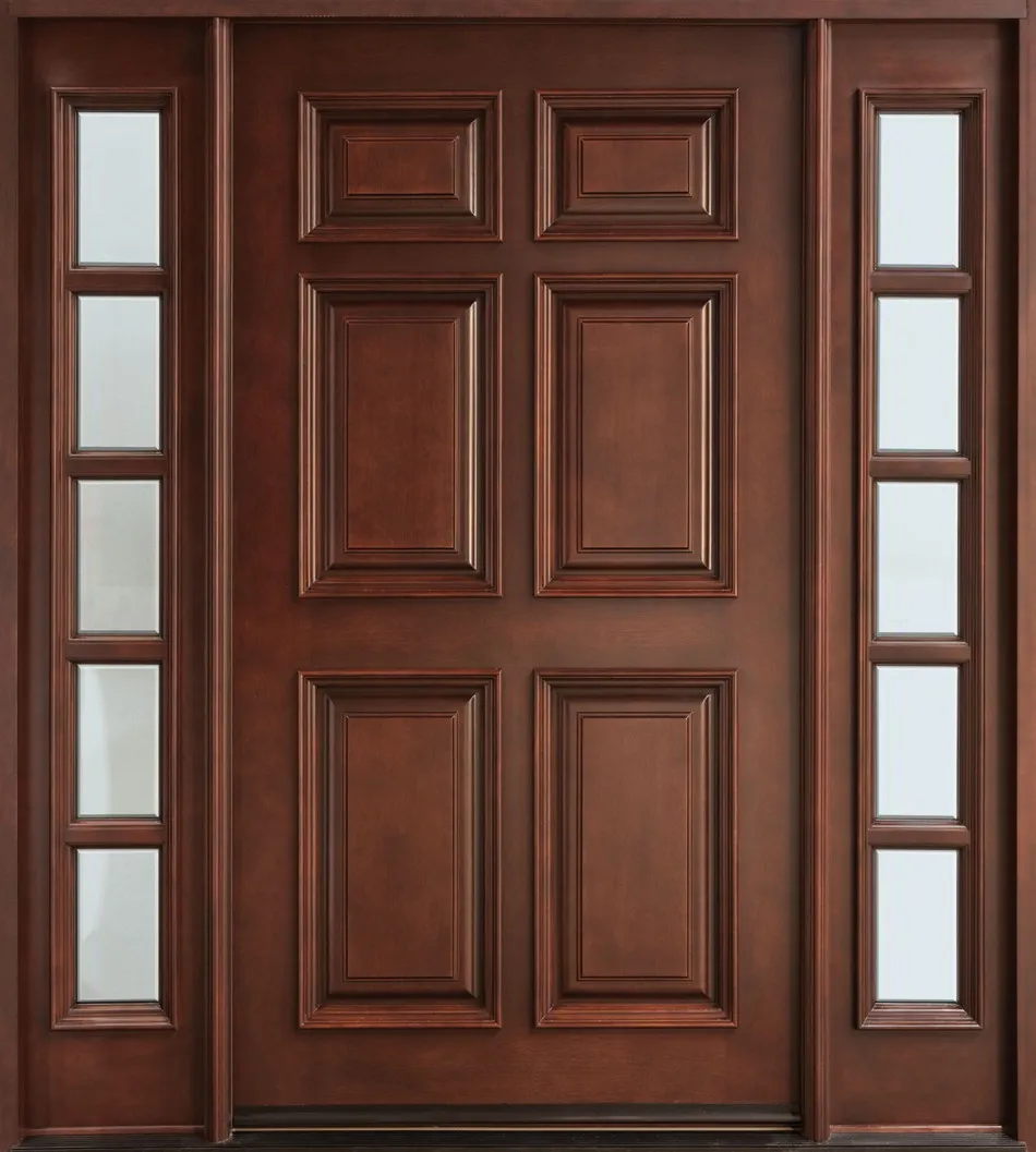 Mẫu cửa gỗ 4 cánh mặt tiền với hai cánh kết hợp kính
