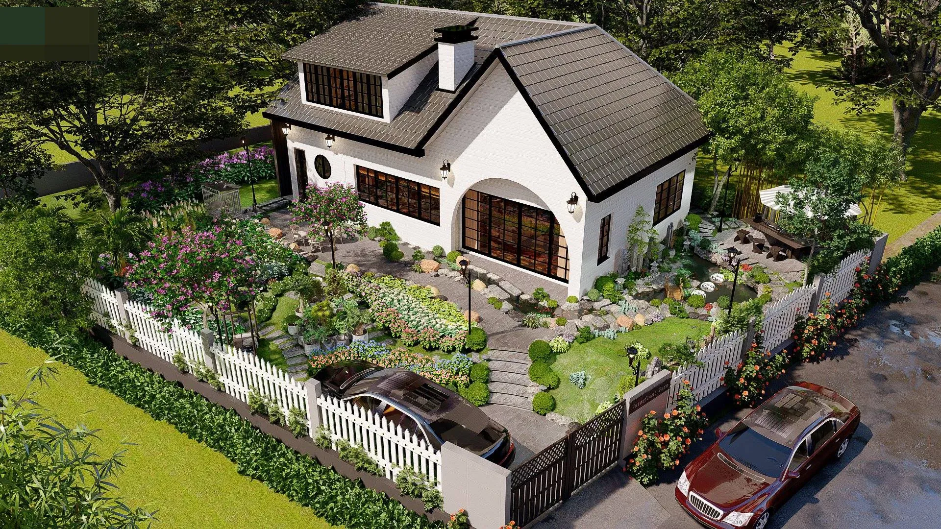 Mẫu thiết kế sân vườn, biệt thự mái thái phù hợp với nhà nông thôn Việt Nam