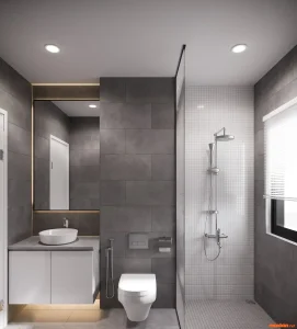 Phòng tắm nhỏ sử dụng vách kính