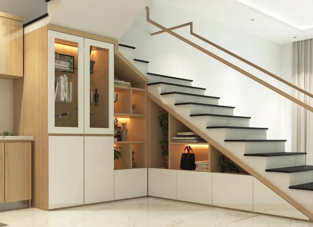 Tủ gầm cầu thang bằng nhựa màu trắng sáng