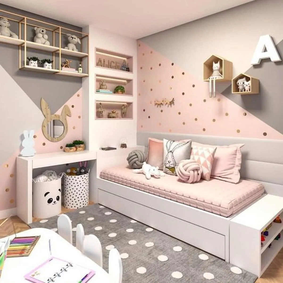 Mẫu phòng ngủ đẹp cho bé gái 15 tuổi cho chung cư đơn gian tông hồng
