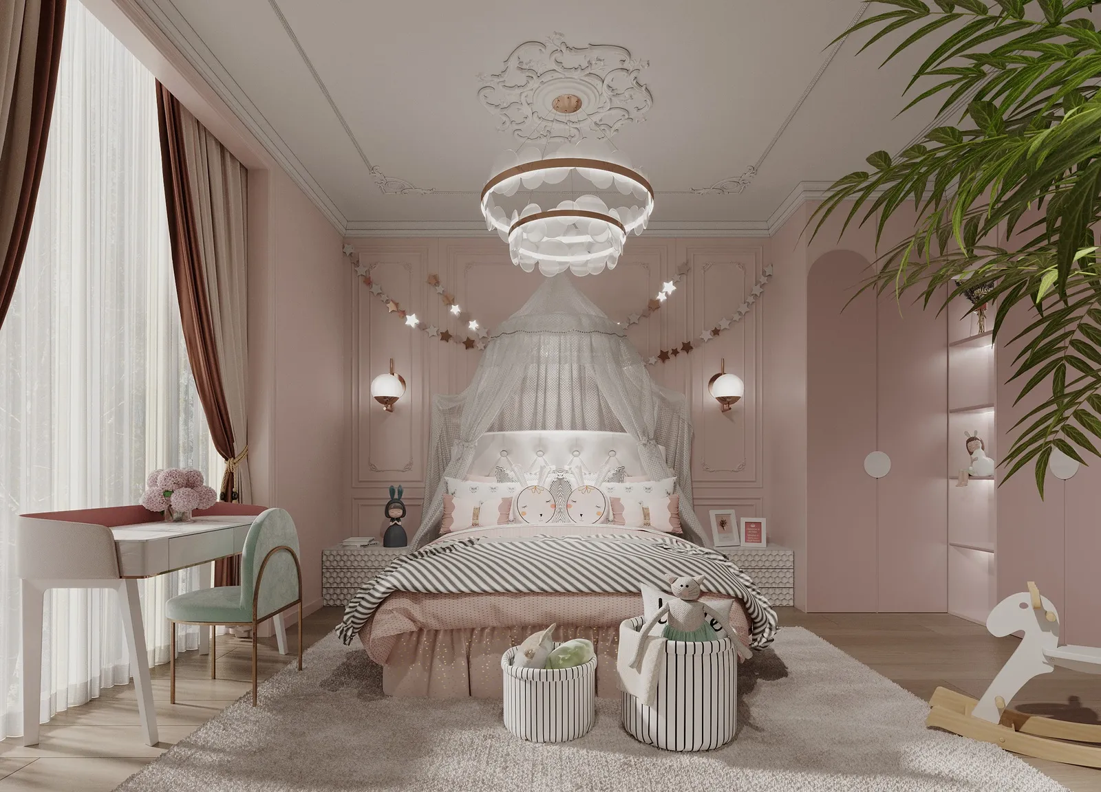 Mẫu phòng ngủ đẹp cho bé gái 15 tuổi phong cách Tân cổ điển