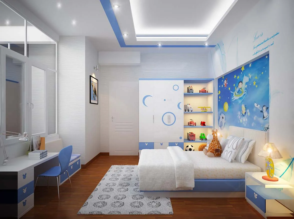 Mẫu phòng ngủ đẹp cho bé gái 15 tuổi phong cách hiện đại tỗng xanh dương