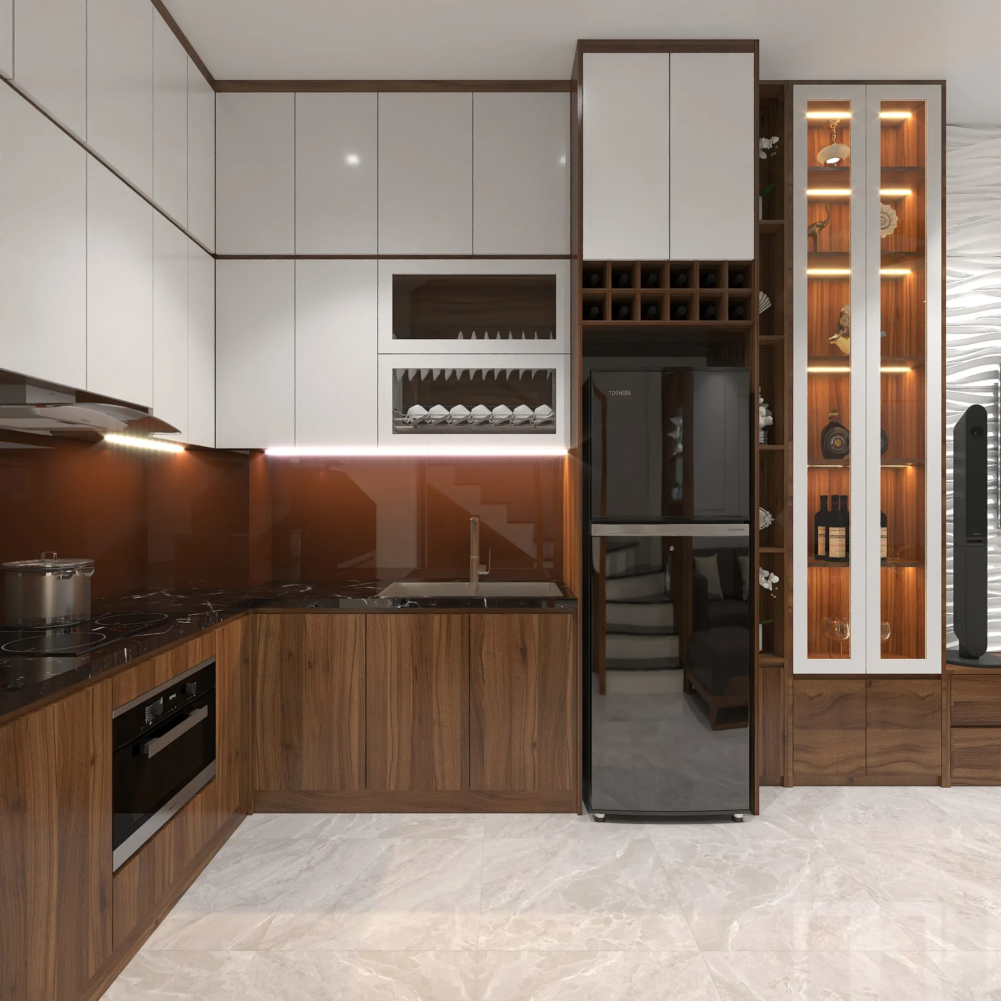Chọn tủ bếp treo nếu muốn thiết kế bếp nhà cấp 4 thoáng và gọn gàng, tiết kiệm diện tích.