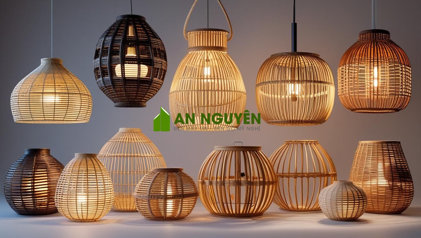 Đa dạng mẫu đèn mây tre độc đáo