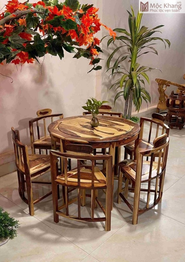 Bộ Bàn Ghế Gỗ Xếp Gọn Gỗ Cẩm Cao 72 cm, Đường kính 90 cm