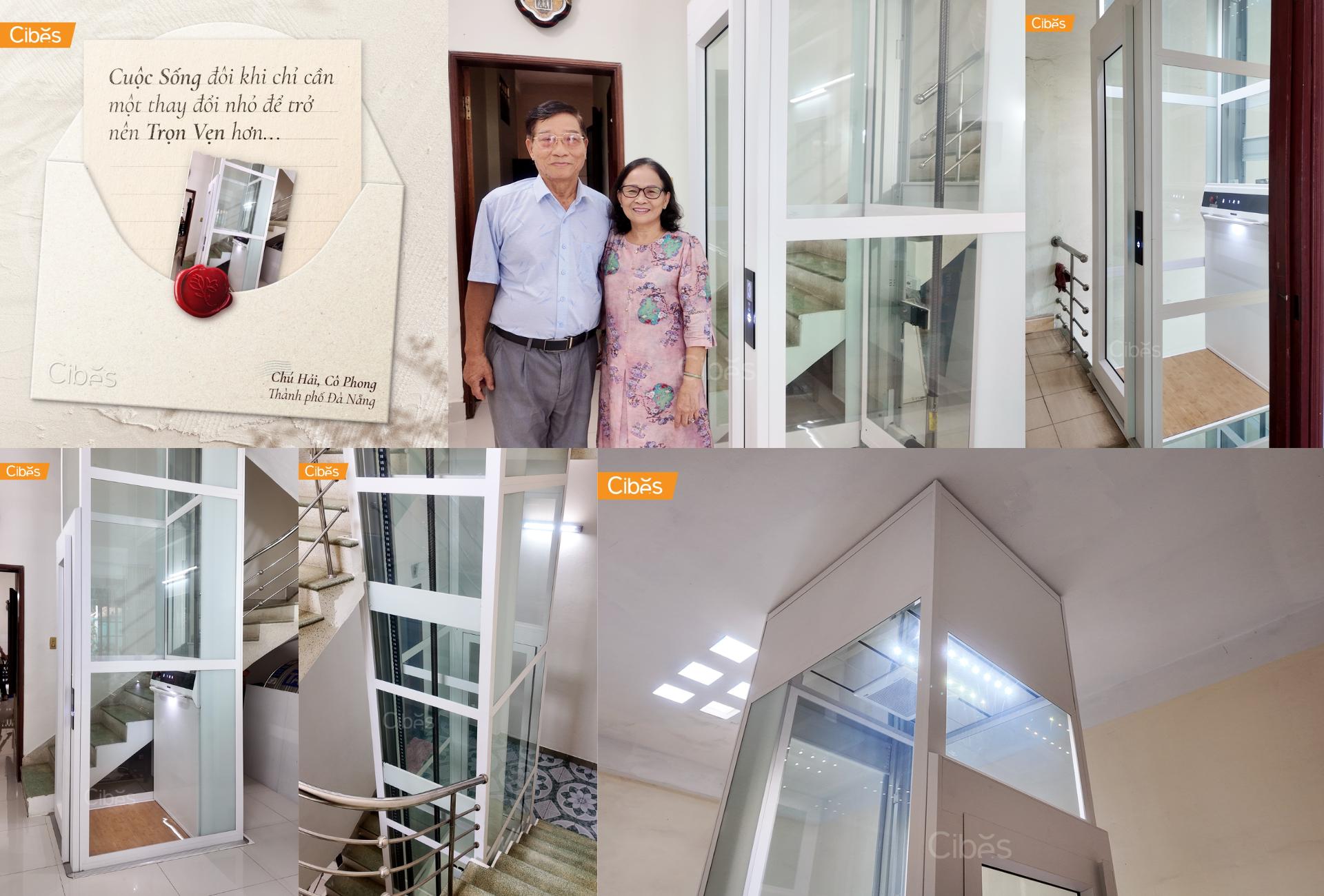Thang máy Cibes tại gia đình cô Phong chú Hải